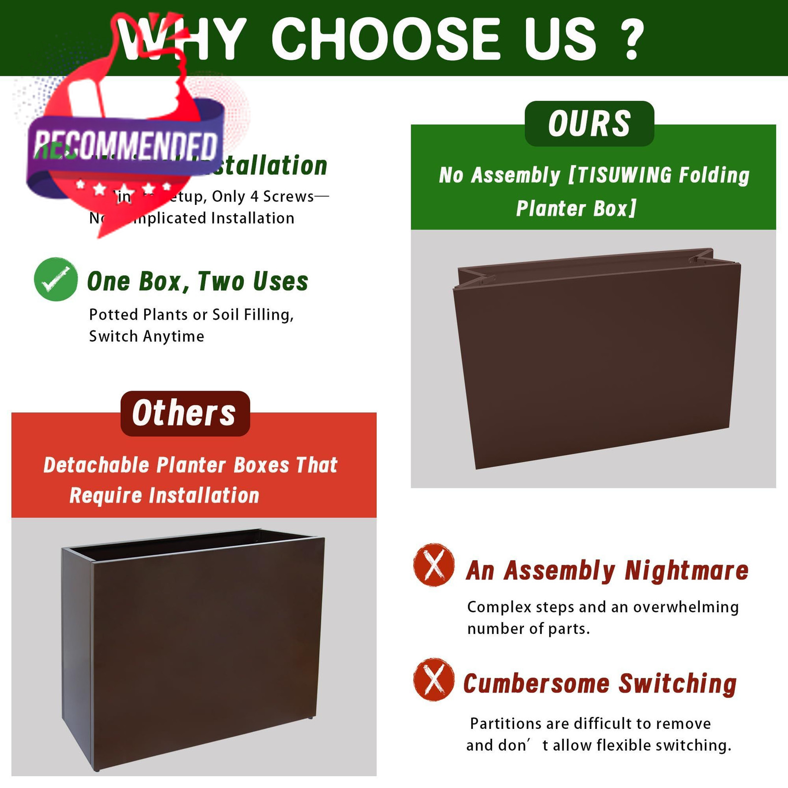 Metal Planter Box, No Installation Galvanized Steel Folding Rectangular Planter gallery