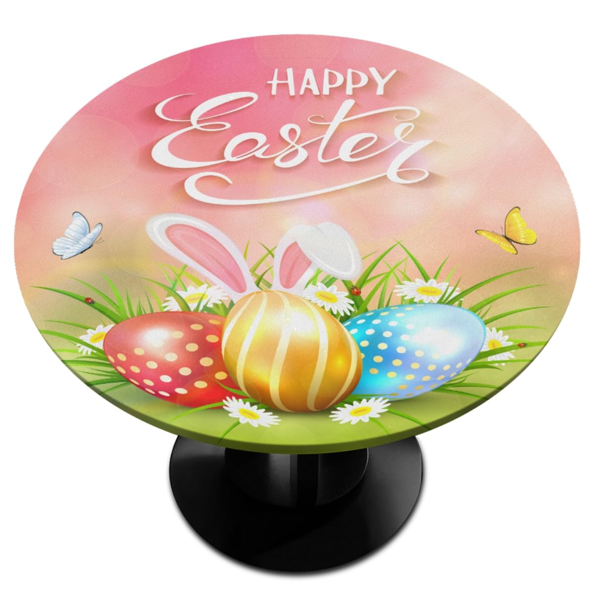 Easter Rabbit Cute Round Fitted Tablecloth Easter Egg Round Table Cover with ... gallery