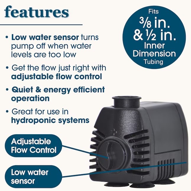 smartpond Low Water Shut-off 80 -GPH Submersible Corded Electric Fountain Pump gallery