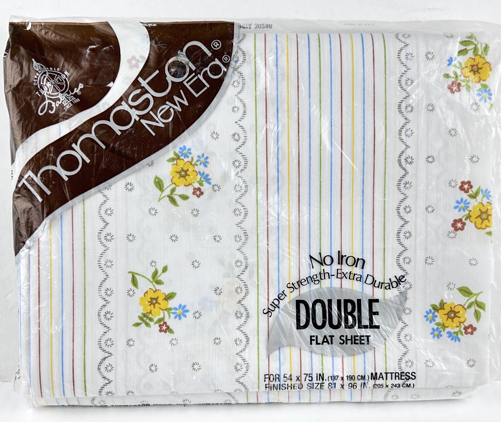 NIP vintage 70s THOMASTON DOUBLE FLAT SHEET 80s 81” x 96” USA NOS flower gallery