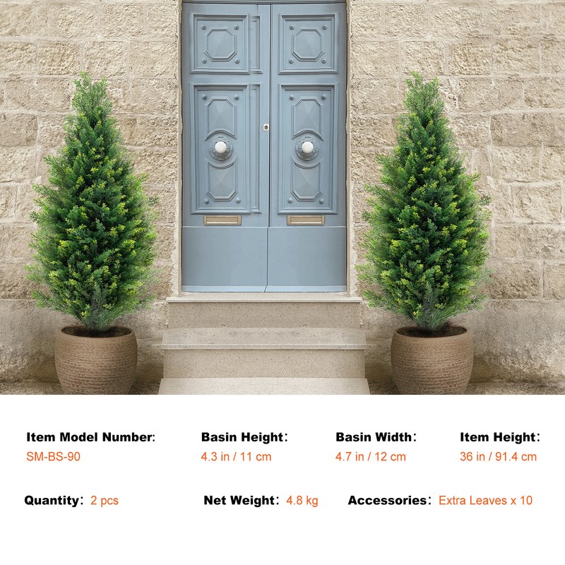 VEVOR 2 Pack 3' Artificial Cedar Topiary Tree Faux Plant UV Decor In/Outdoor gallery