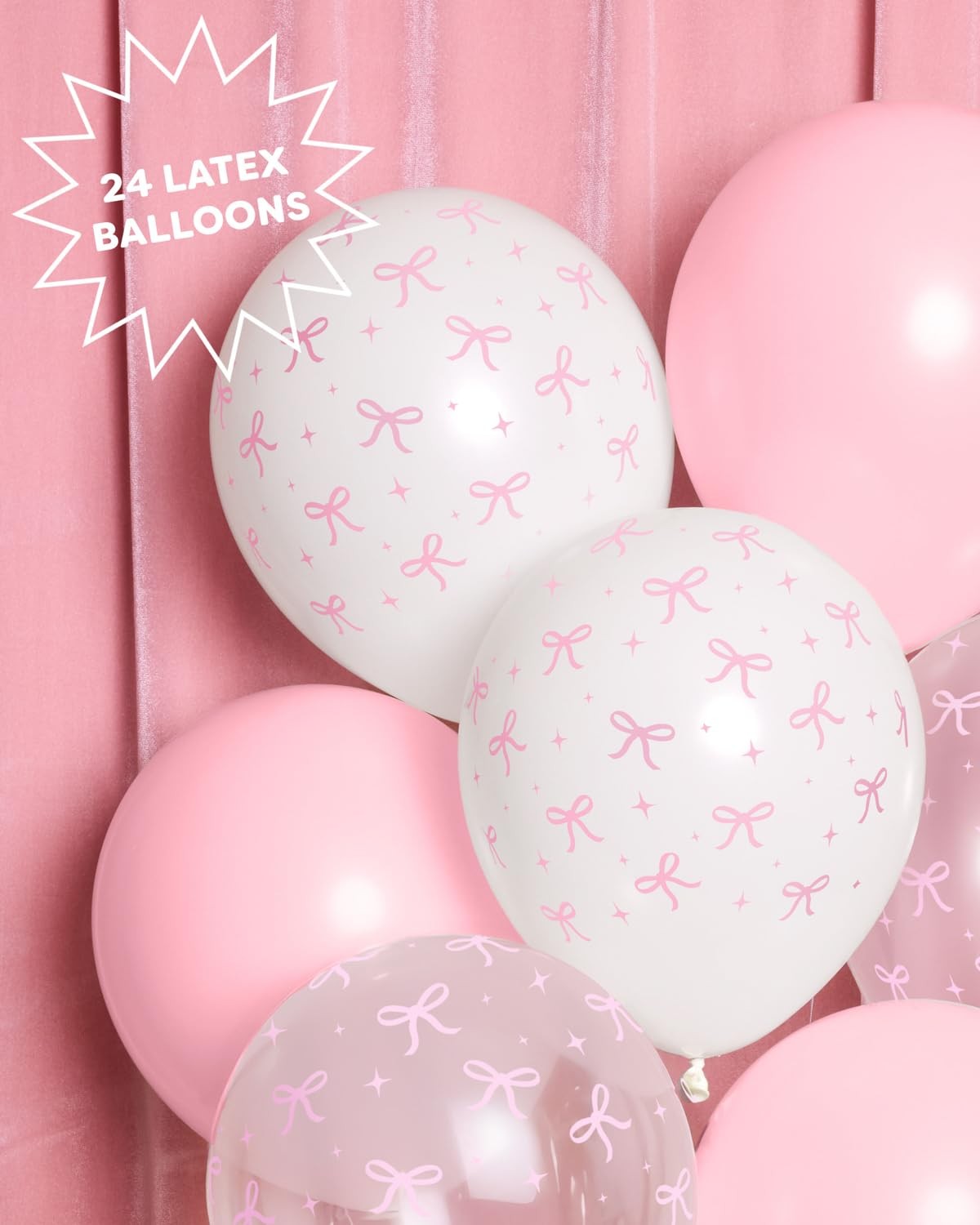 Bow Theme Party Balloons, 24Pk 12 Inch, Bridal Shower Decor, Pink gallery