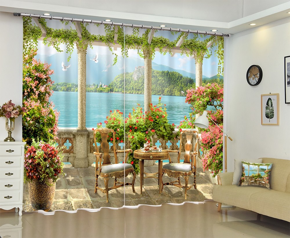 3D Lakeside Vine Scenery Printing Window Curtains Mural Blockout Drapes Fabric gallery