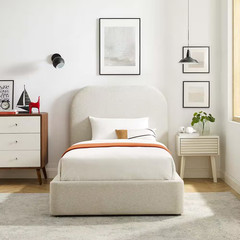 Keynote White Frame Twin Platform Bed with Upholstered Fabric