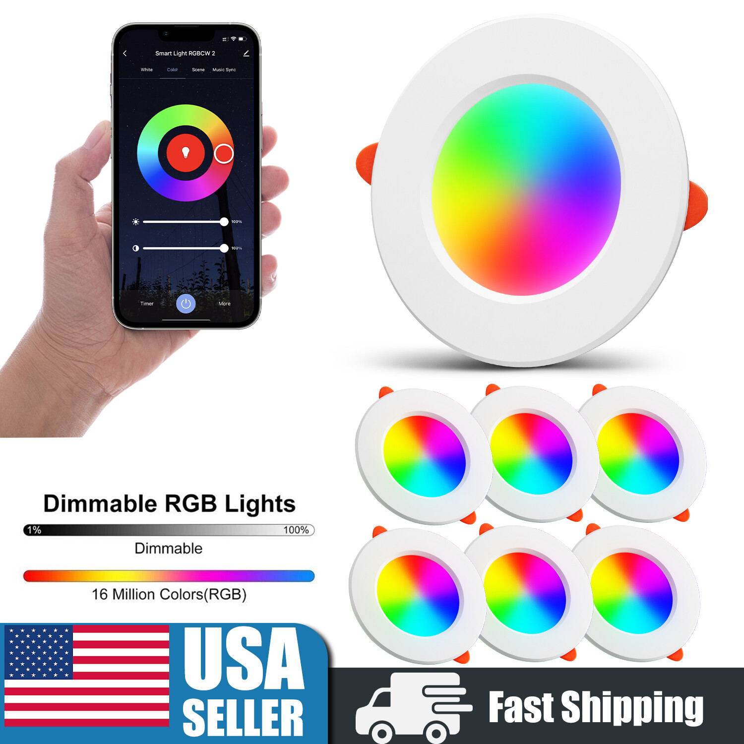 Smart Recessed Lighting 4 Inch Color Changing 12W LED Downlight Ceiling Light US gallery