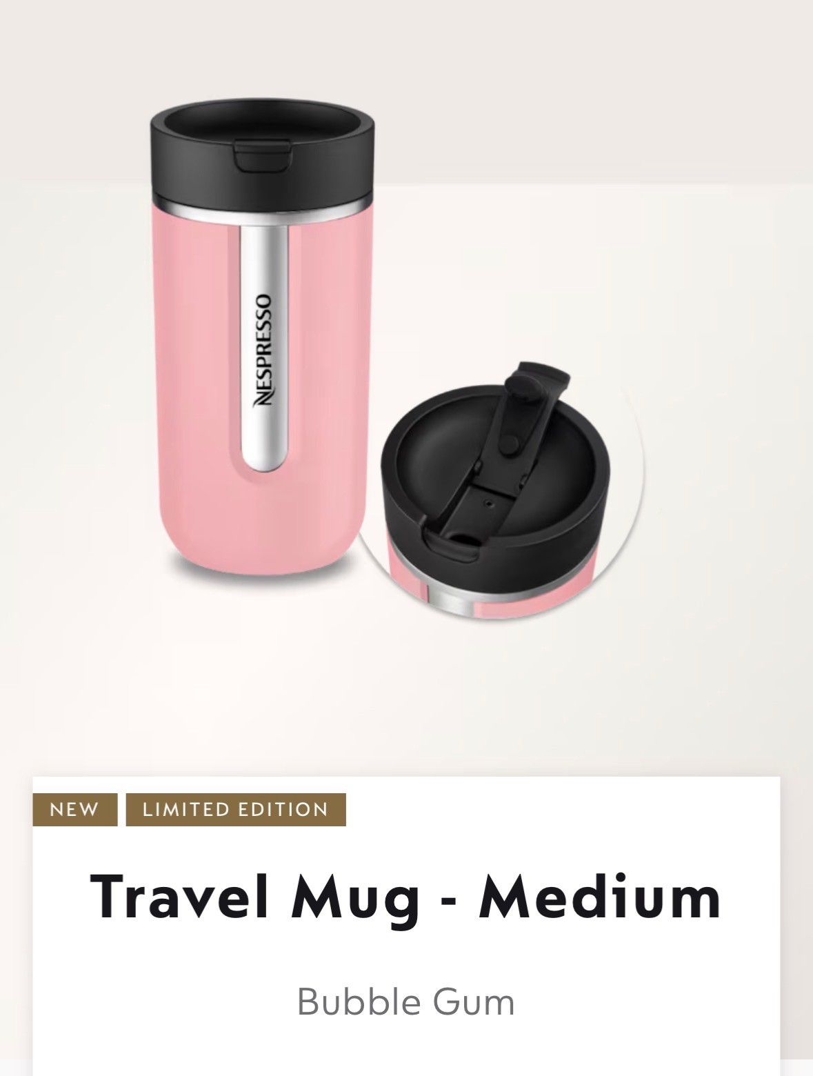 Nespresso Nomad Travel Mug Medium BUBBLE GUM PINK 13.5 oz 400 ml BNIB gallery
