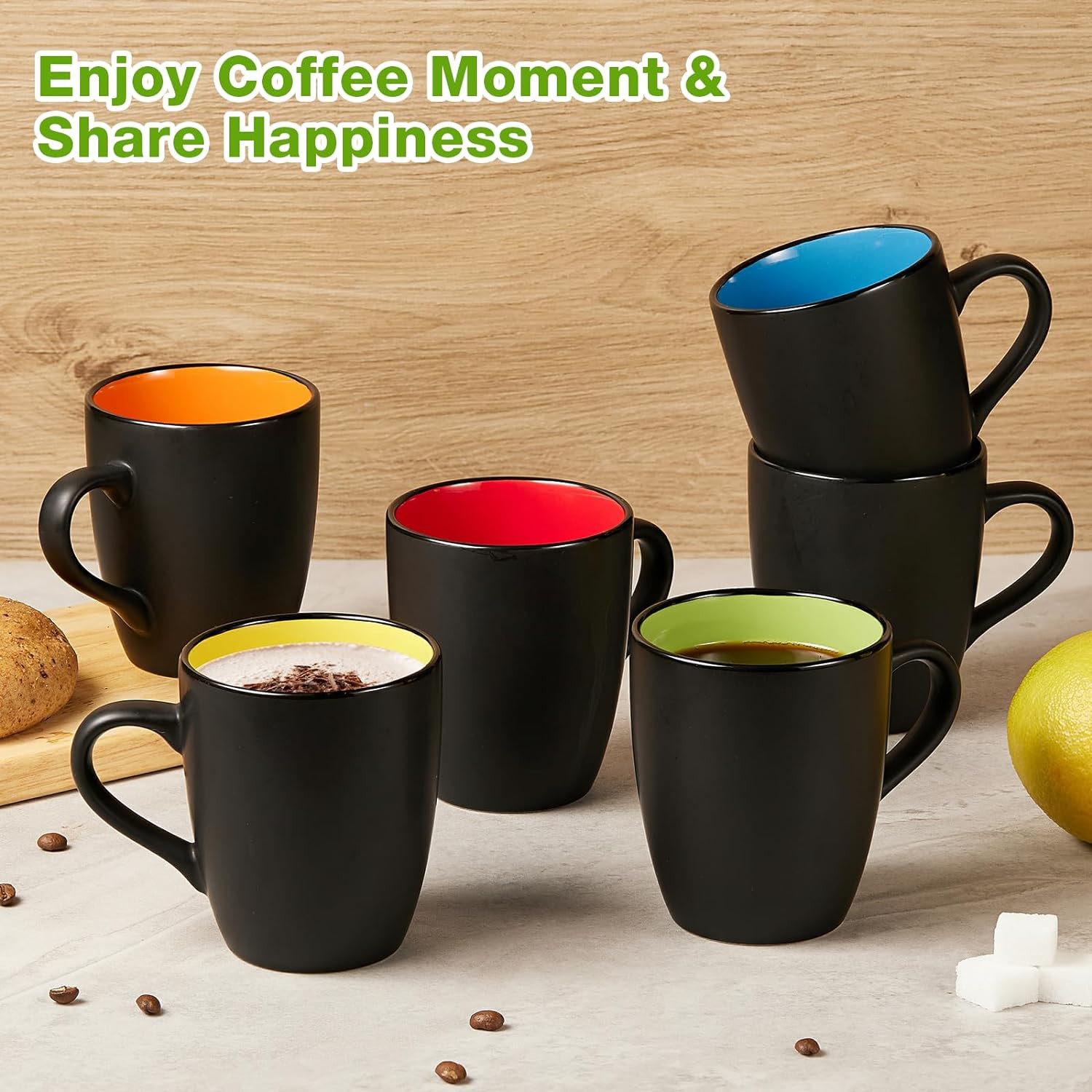 6 Pack Porcelain Coffee Mugs Set 12 Ounces Ceramic Coffee Mugs Matte Black gallery