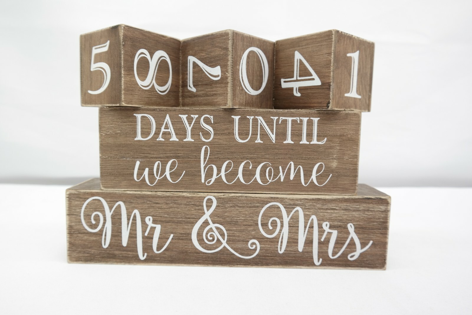 5 Piece Wooden Block Wedding Day Countdown Calendar Married JK gallery