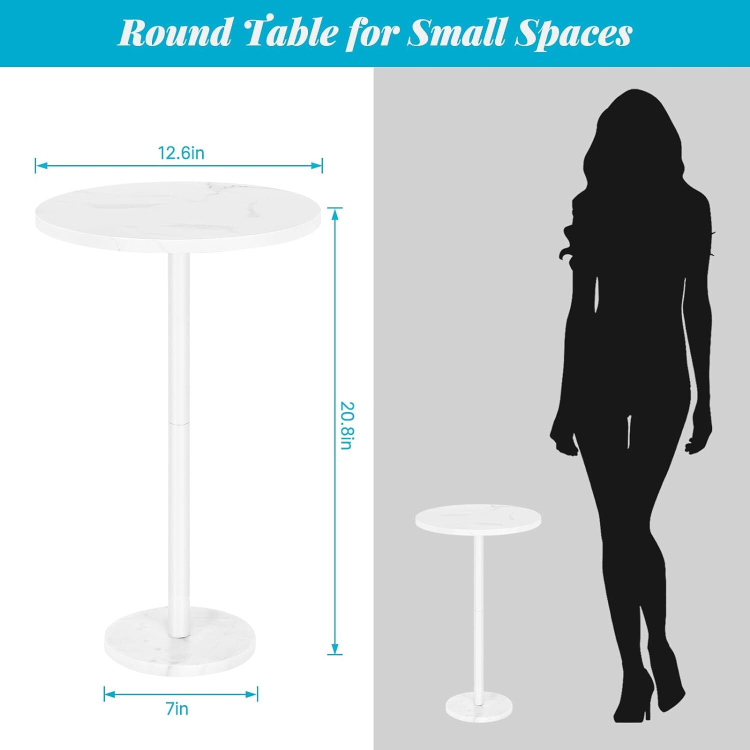 Small Drink Table for Small Spaces Round End Table w/Marble Base for Sofa Couch gallery