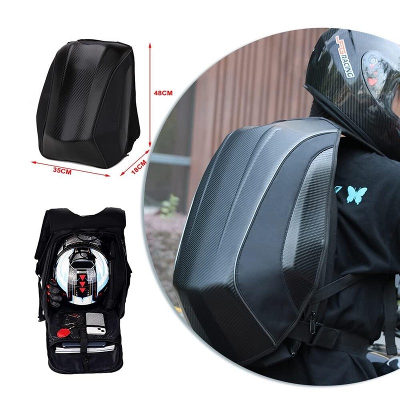 Motorcycle Backpack Hard Shell Carbon Fiber Pattern Waterproof Back Pack Saddleb gallery