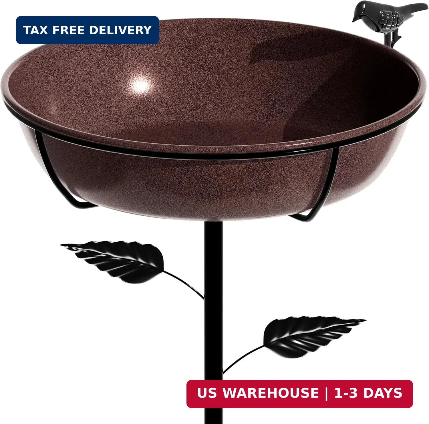 3" Deep Metal Bird Bath for Outdoors 40in Tall, Removable 13" Dia Birdbath Bowl gallery