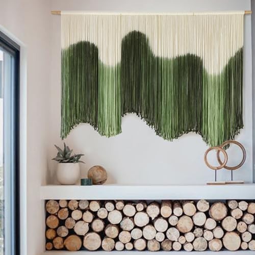 Large Macrame Wall Hanging Boho Wall Art Fiber Dip-Dyed Handmade Macrame Green gallery