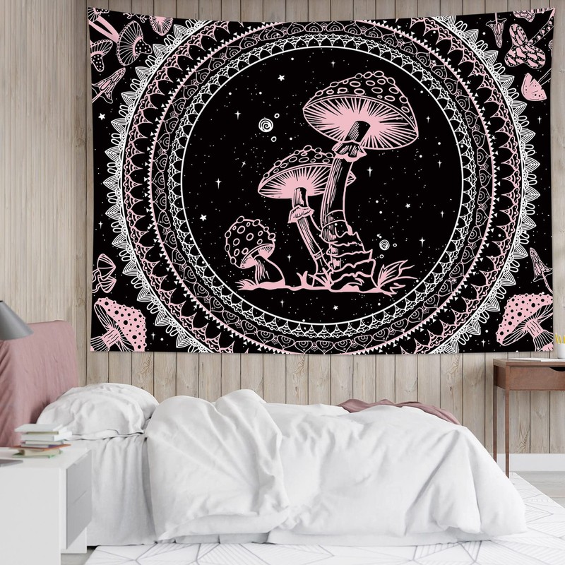 Boho Pink Mushroom Tapestry Boho Mandala Pattern with Mushroom Wall Tapestry ... gallery
