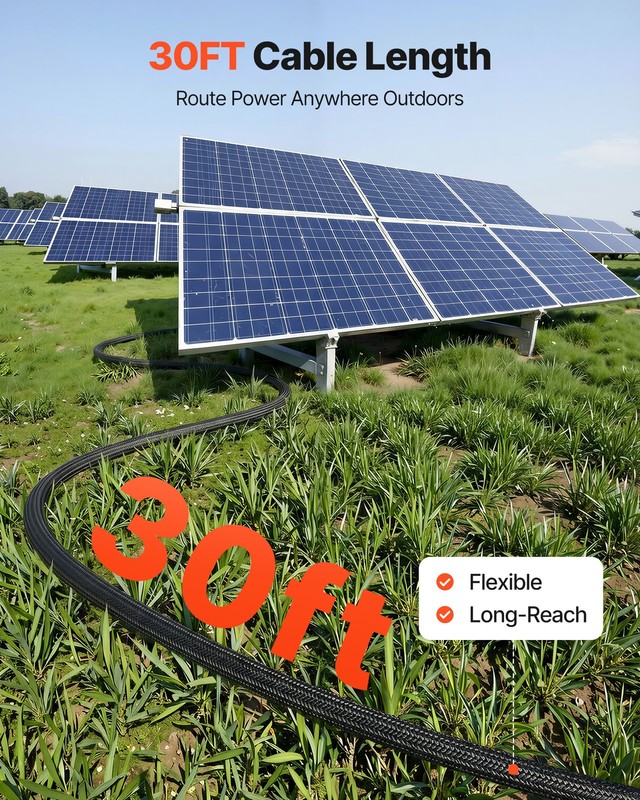 VEVOR 30FT Solar Panel Extension Cable 10AWG Wire Flame Retardant with Connector gallery
