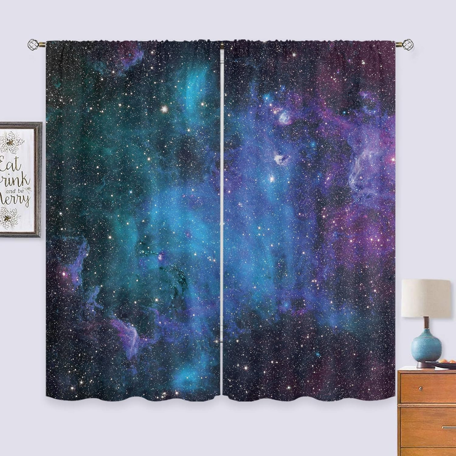 Kids Outer Space Sheer Galaxy Curtains Rod Pocket 41(W) X 62(L) Inch Universe Bl gallery