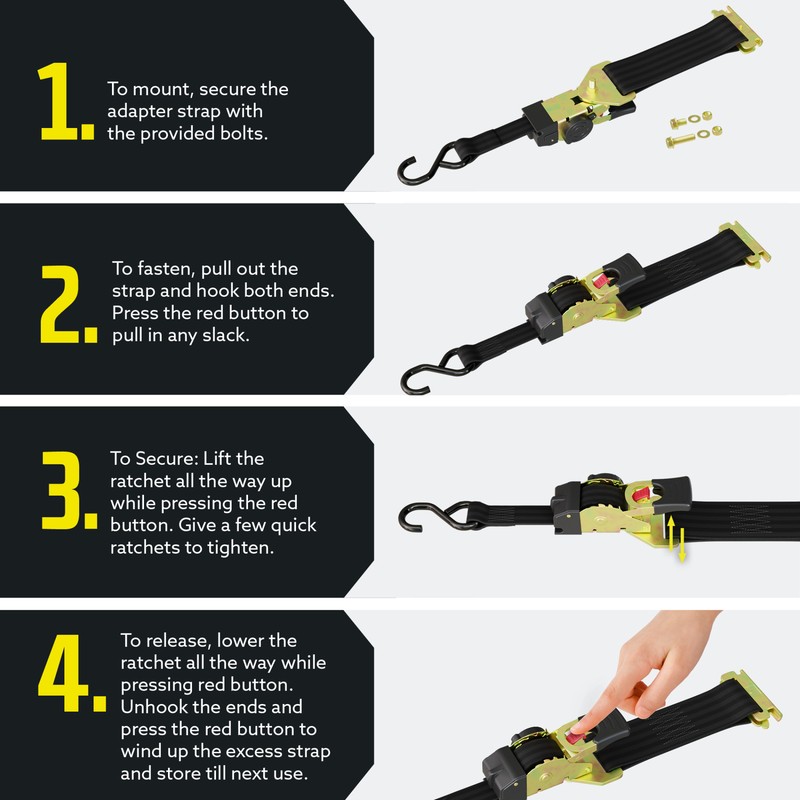 DC Cargo Retractable Ratchet Strap w/ E-Track Adapter & S-Hook 1" x 6' 2-pack gallery