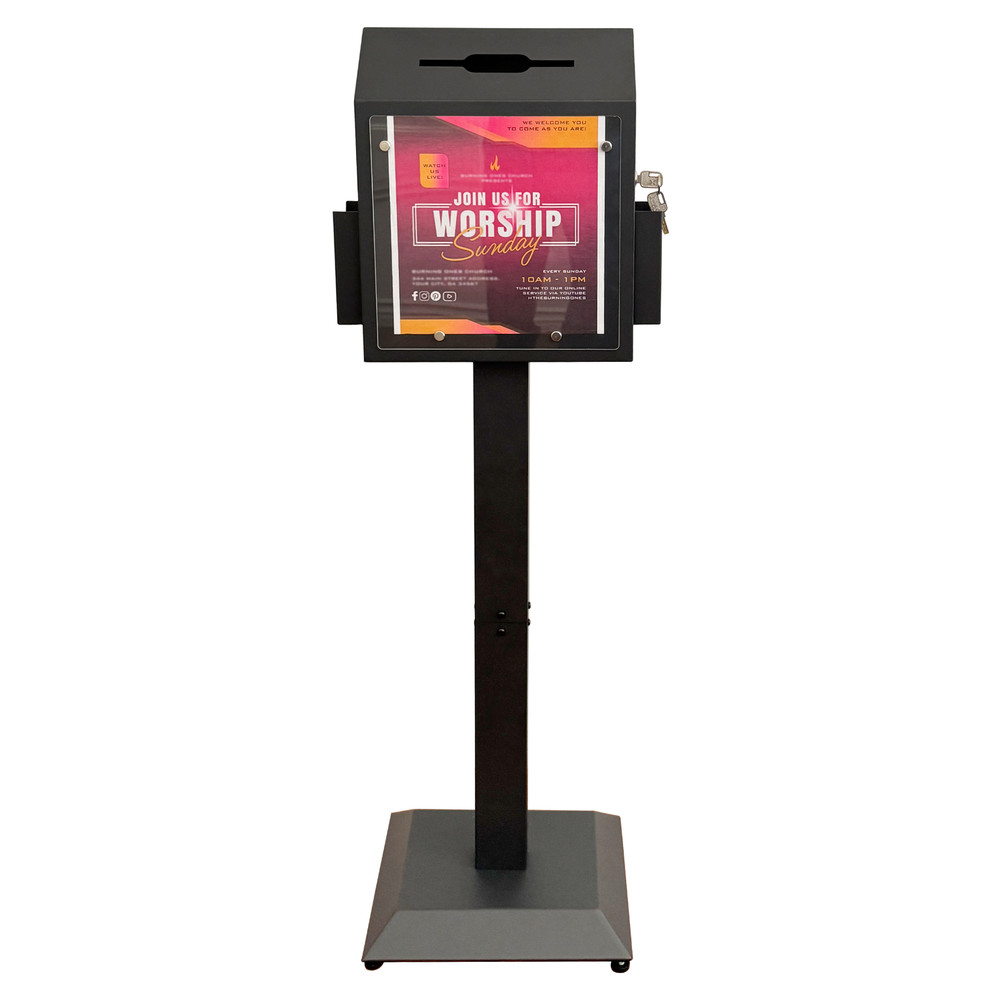 OPEN BOX Floor-Standing Offering Boxes with Key Lock, Suggestion Box with Stand