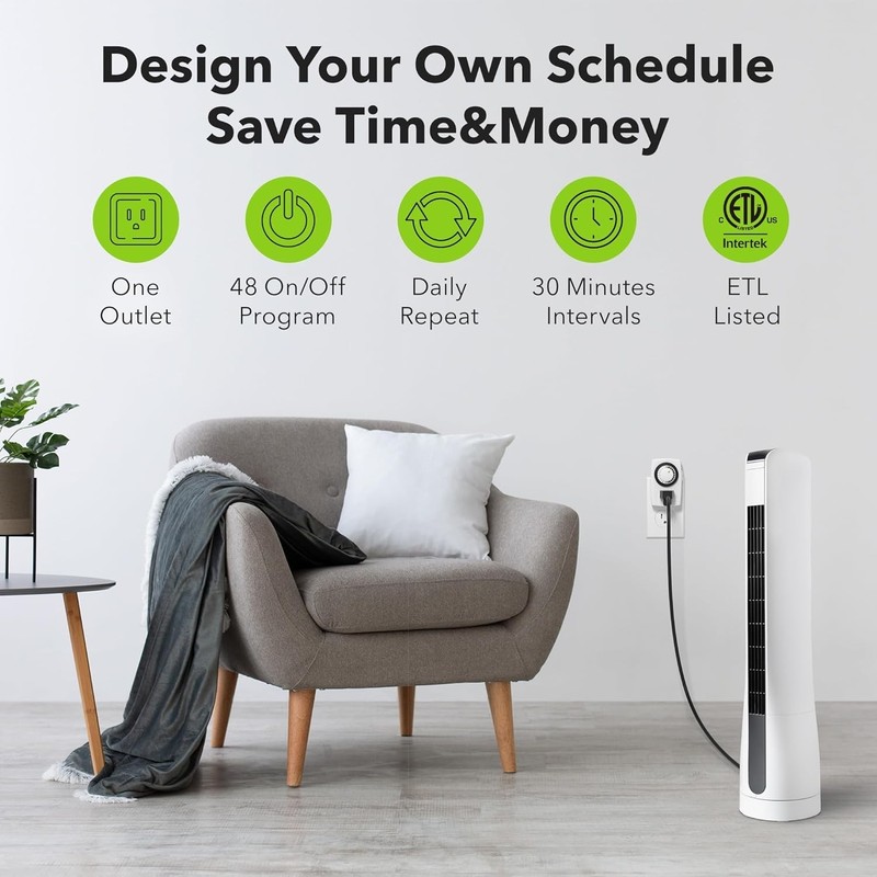 Indoor Mini Mechanical Outlet Timer 3-Prong 24-Hour 2-Pack for Lamps Devices gallery