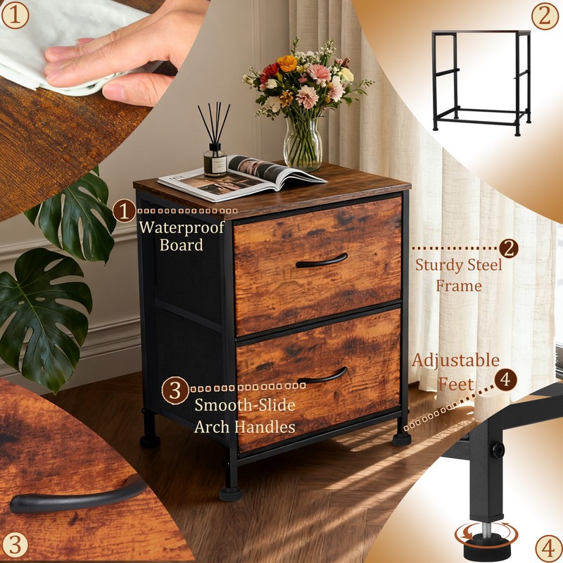 2Pcs Nightstand End Table Side Table with 2 Fabric Drawers Bedside Table Bedroom gallery