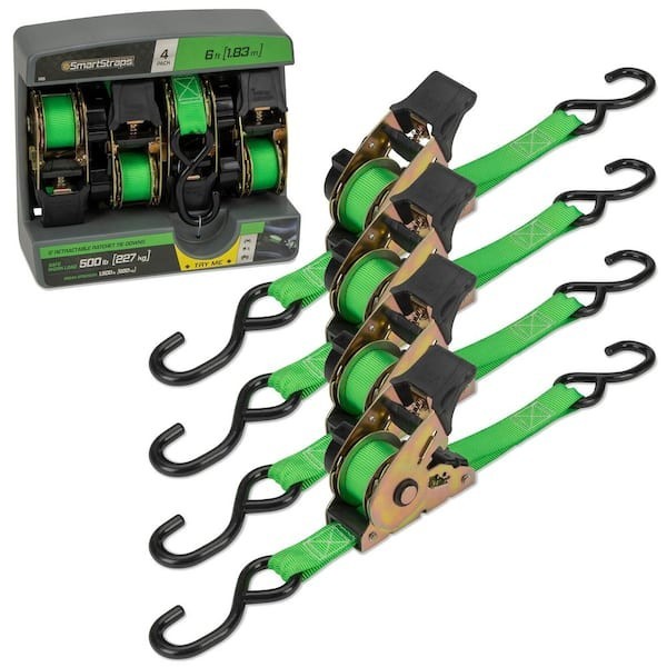 Retractable Ratchet Tie down Straps 4 PK 1,500Lb Break Strength 500Lb Safe Work gallery