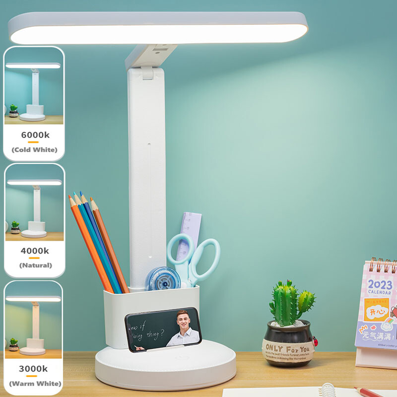 LED Desk Lamp Swing Arm Adjustable Lamp w/ Pen Box Eye-Caring Reading Desk Light gallery