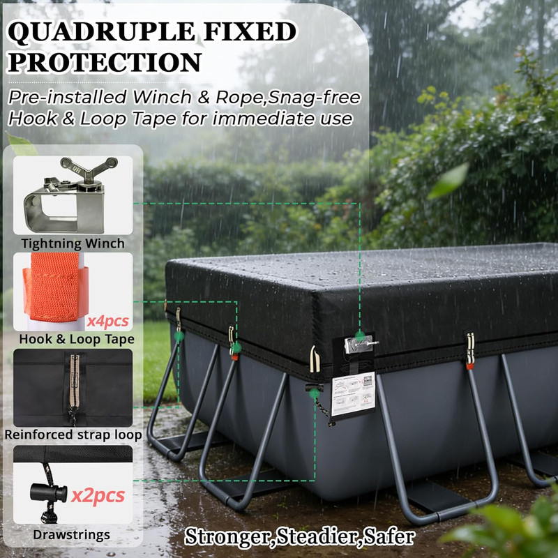550D 12X24 Ft Rectangular Pool Cover [Upgraded Tear Resistant & Quadruple Windpo gallery