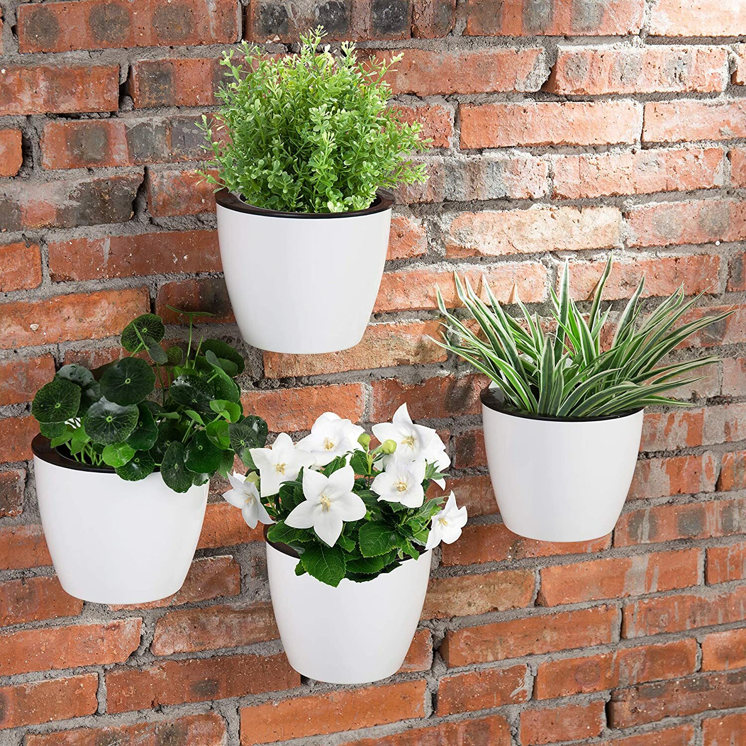 MyGift 7-inch Modern Wall Mountable Self Watering White Planter Pots, Set of 4 gallery