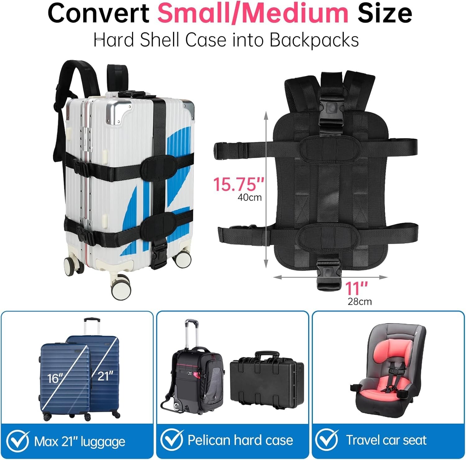 Backpack Carrying System with Strap for Carrying Hard Shell Case/Hand Luggage 5