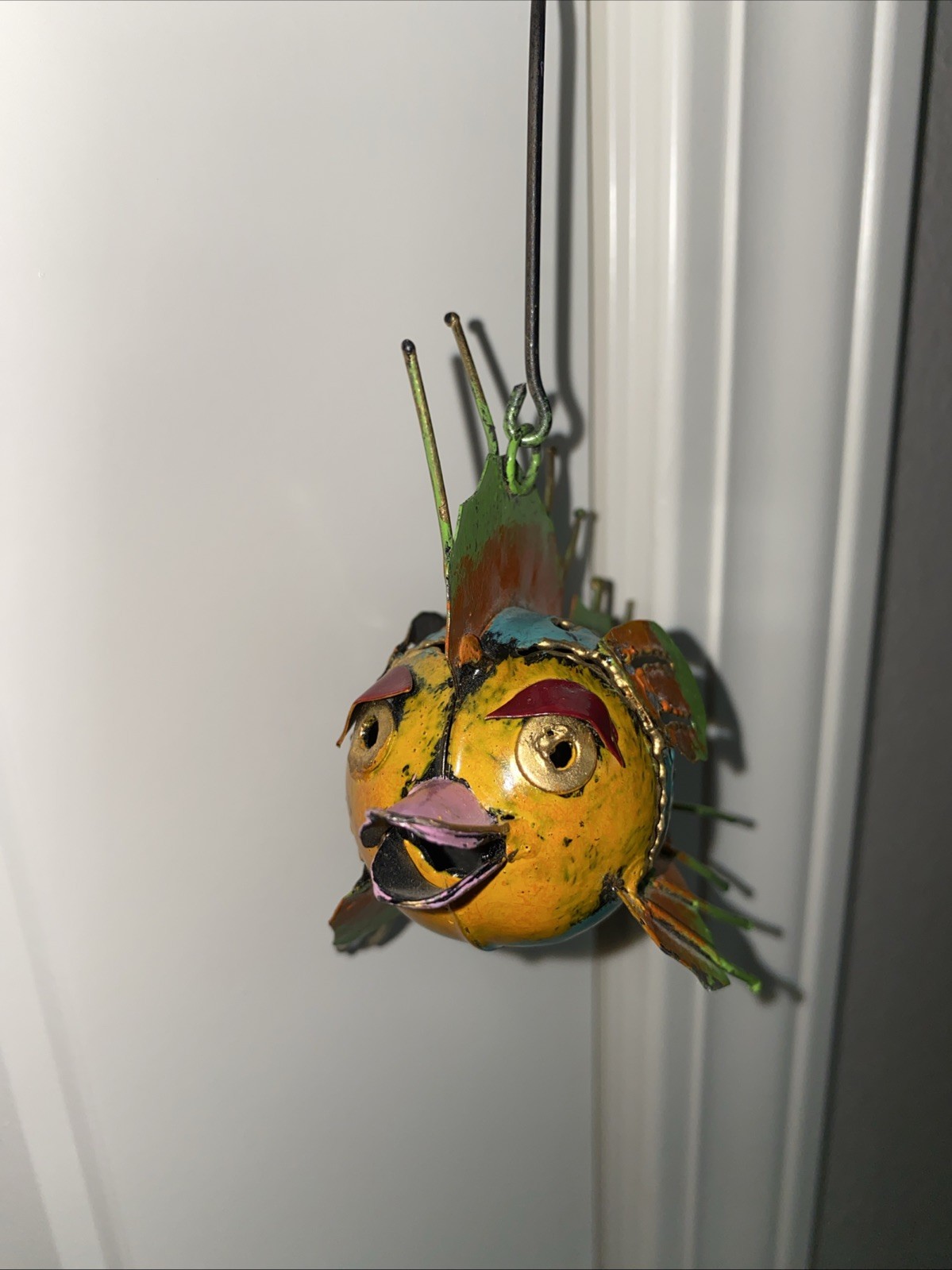 Colorful Handmade Metal Hanging spike fish ornament Beach decor whimsical cute gallery