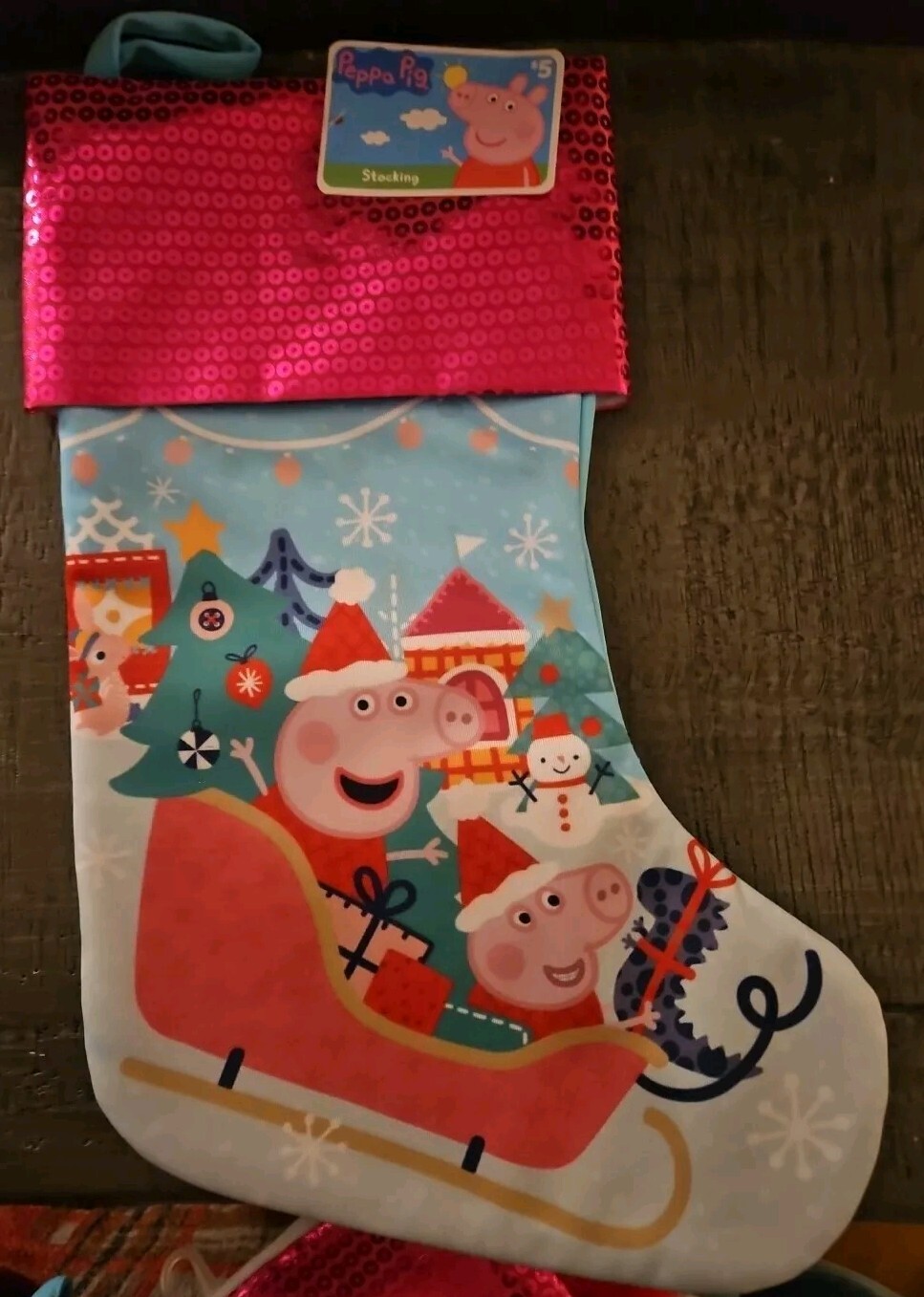 Peppa Pig Christmas Stocking Cartoon Novelty Kid Winter Holiday Sequins NWT gallery