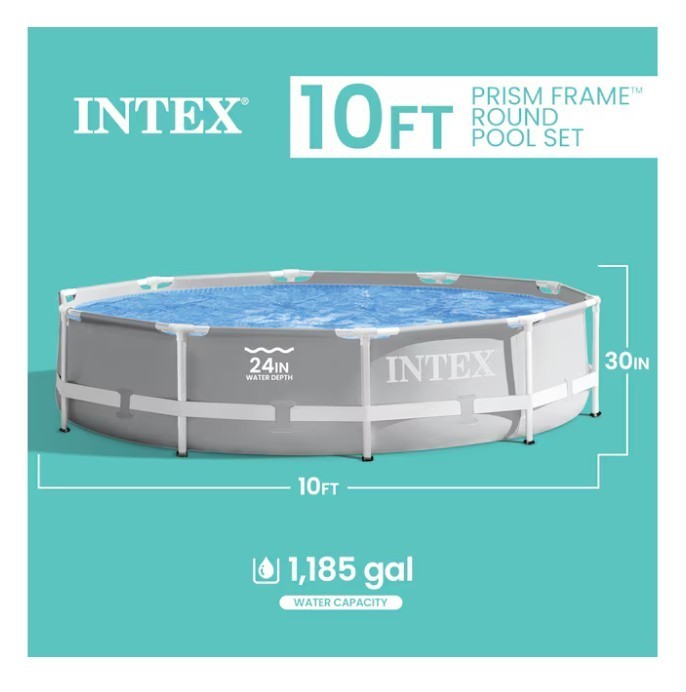 [FASH SALE] Intex Prism Metal Frame Round Pool 10ft x 30in Above Ground No Pump gallery