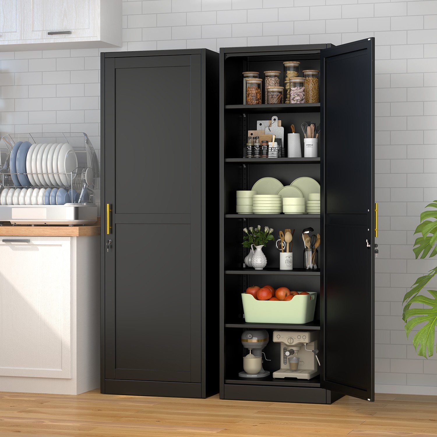 67" Tall Lockable Metal Cabinet, Narrow Pantry Storage for Kitchen, Living Room gallery