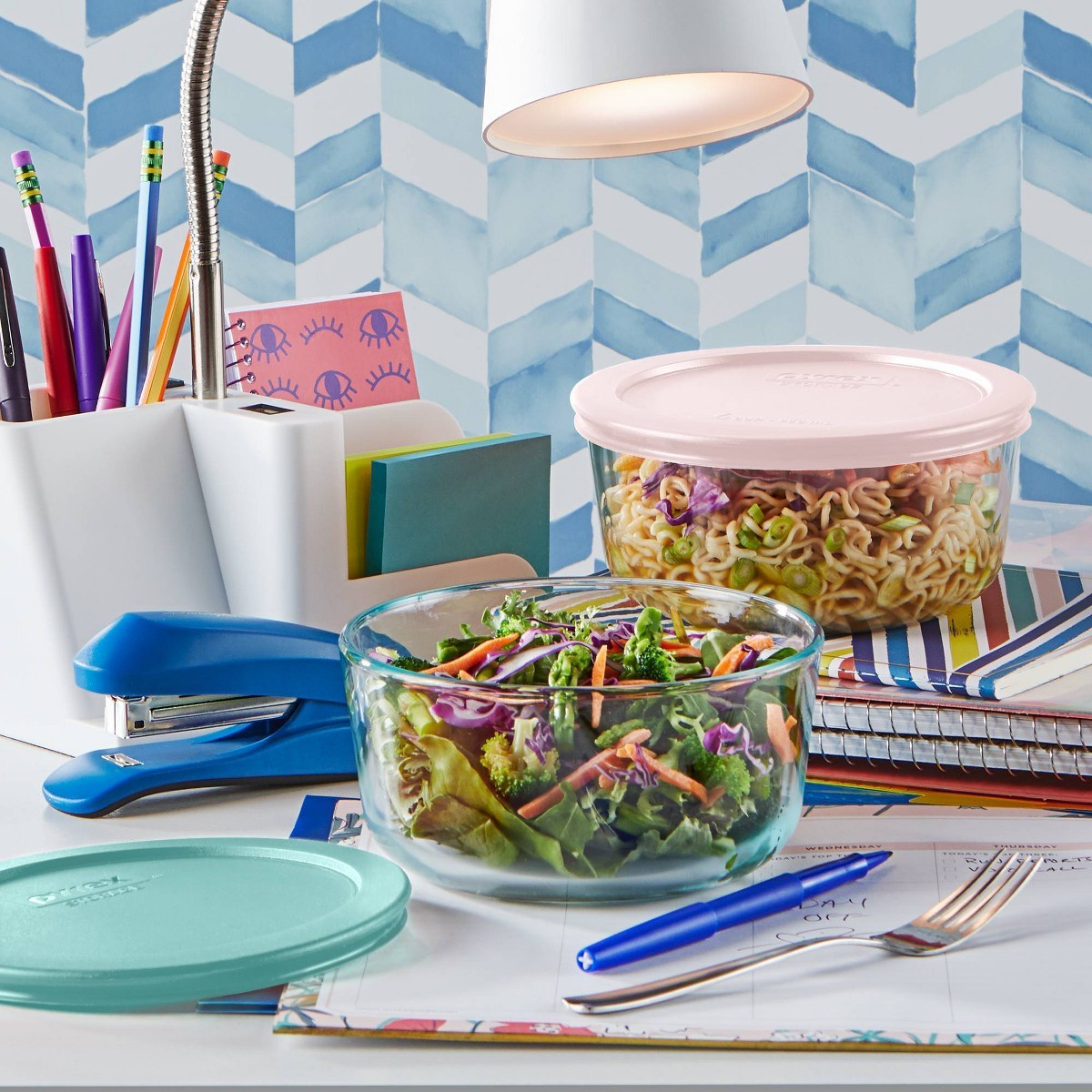 Pyrex 3-pc 3-cup Round Glass Storage Set with Assorted Color Lids gallery