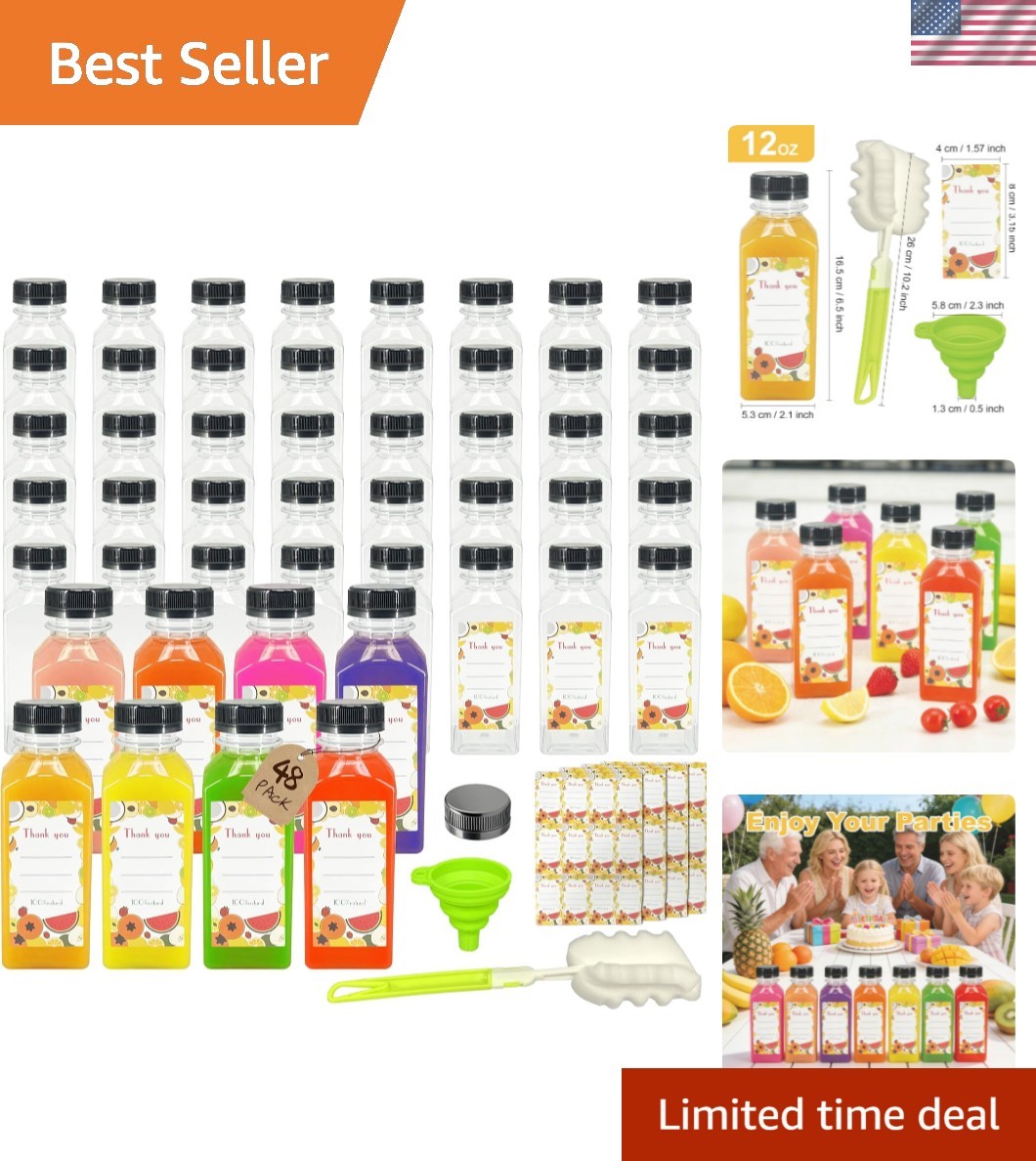 48 Pack 12oz Clear Reusable Plastic Juice Bottles with Caps, Food Grade BPA-F... gallery