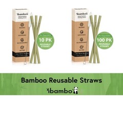 Ibambo Bamboo Reusable Straws – Straw Cleaners Included, Compostable & Washable