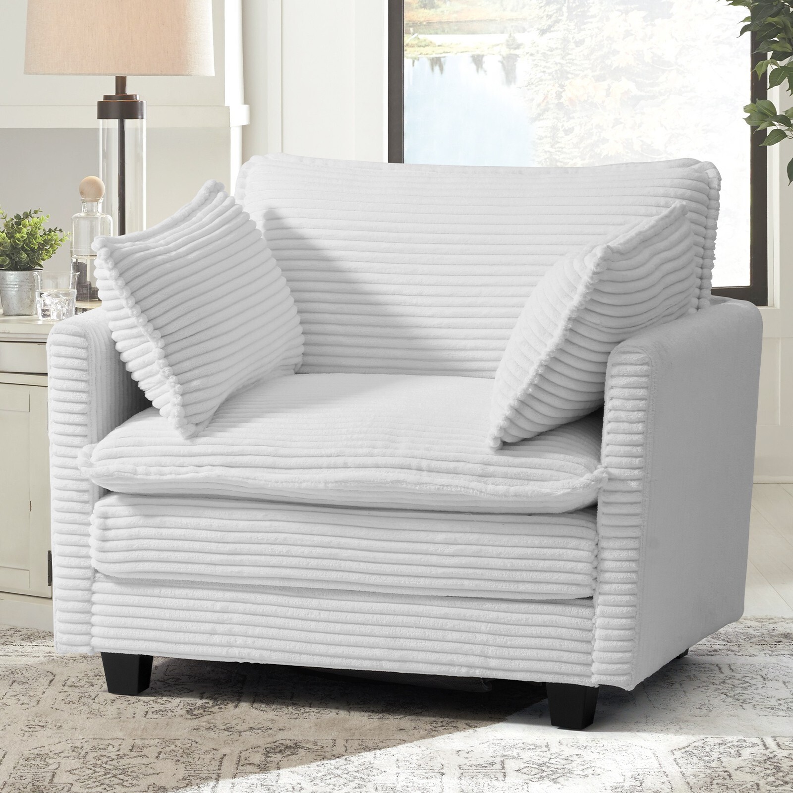 Single Sofa Upholstered Soft Couch with Ottoman 2 Armrest Pillows Corduroy Sofa gallery