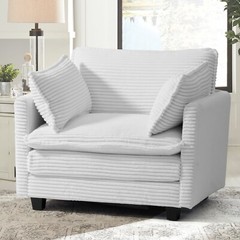 Single Sofa Upholstered Soft Couch with Ottoman 2 Armrest Pillows Corduroy Sofa