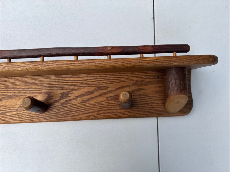36” Solid Oak Wall Hanging Display Shelf Amish Made Coat Rack Cabin Farmhouse gallery