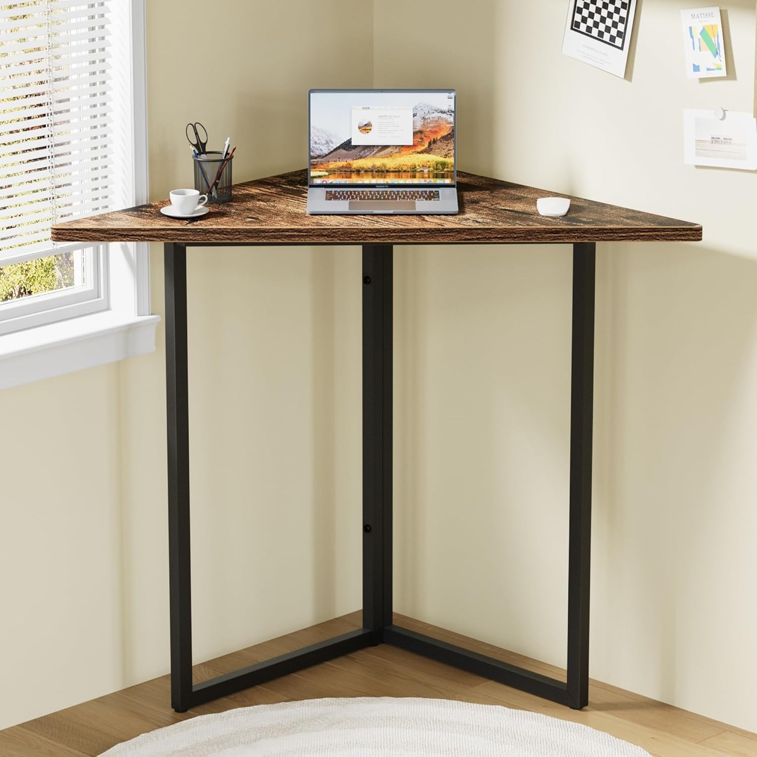 Corner Shelf, End Side Tables, Triangle Shelves with Metal Frame for Small gallery