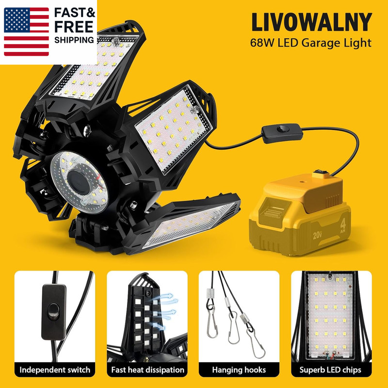 LED Work Light Compatible with Dewalt 20V Battery, 68W 6800LM LED Garage Flo gallery