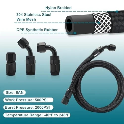 6AN Fuel Line Kit CPE, 3FT Assembled AN6 Braided Fuel Line with 3ft(0°+90°) gallery