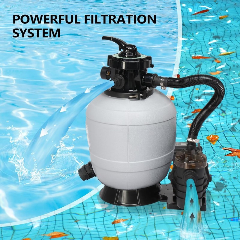 13" Sand Filter Above Ground with 3/4HP Pool Pump 3435GPH Flow 6-Way Valve Gray gallery