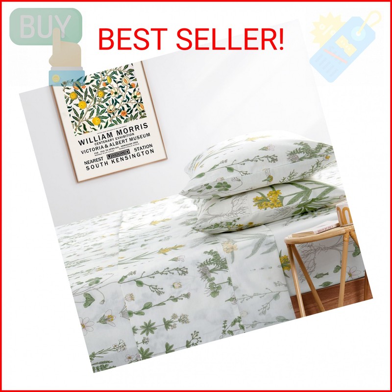Wake In Cloud - Floral Bed Sheets, 4-Piece Sheet Set, Cute Botanical Shabby Chic gallery
