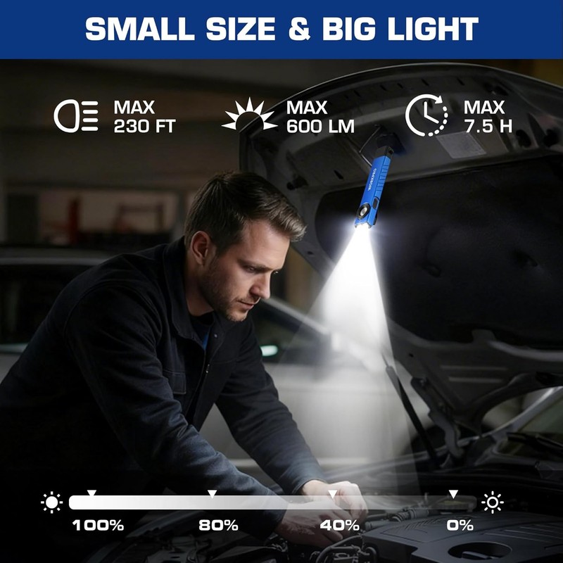 WORKPRO 600 Lumens Rechargeable LED Work Light Flat Pocket Flashlight w/UV Light gallery