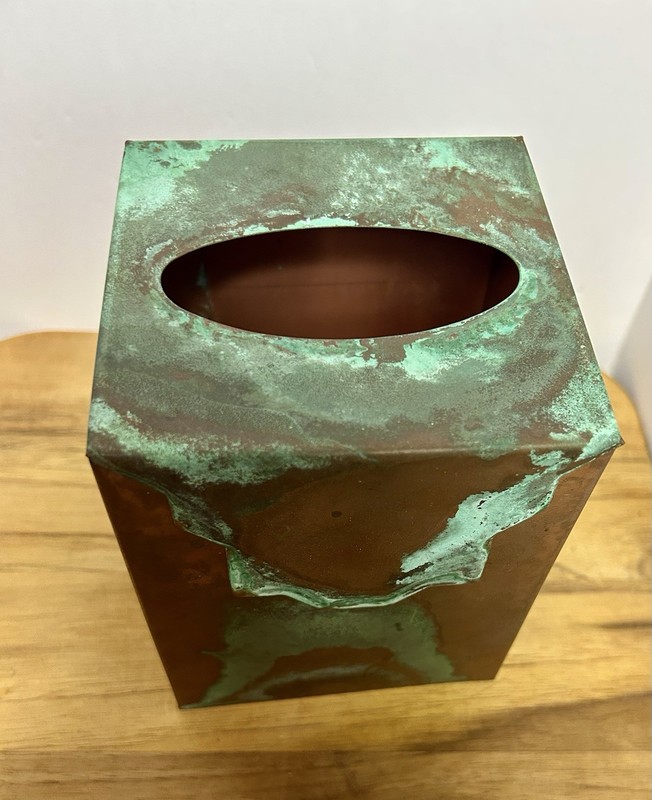 Upright Square DIstressed Rustic Copper Tissue Box Cover Holder with Patina gallery