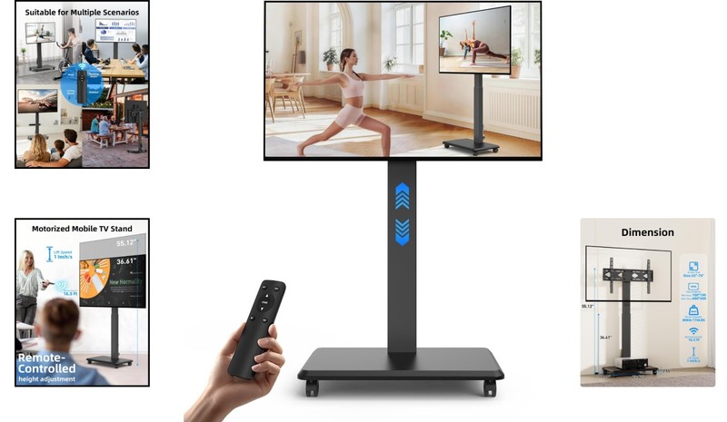 Mobile Electric Height Adjustable TV Stand for 32-75 Inch TVs, 176 lbs Capacity gallery