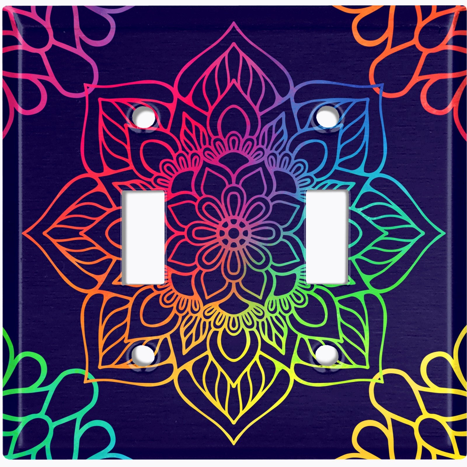 Metal Light Switch Cover Wall Plate Rainbow Mandala Flower Pattern Black MDL103 gallery