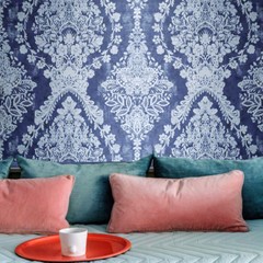 Textured Wallpaper Blue Black Silver Metallic vintage rust Diamond Floral damask
