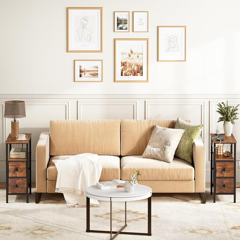 End Table with Charging Station Side Table with 2 Fabric Drawers Nightstand gallery