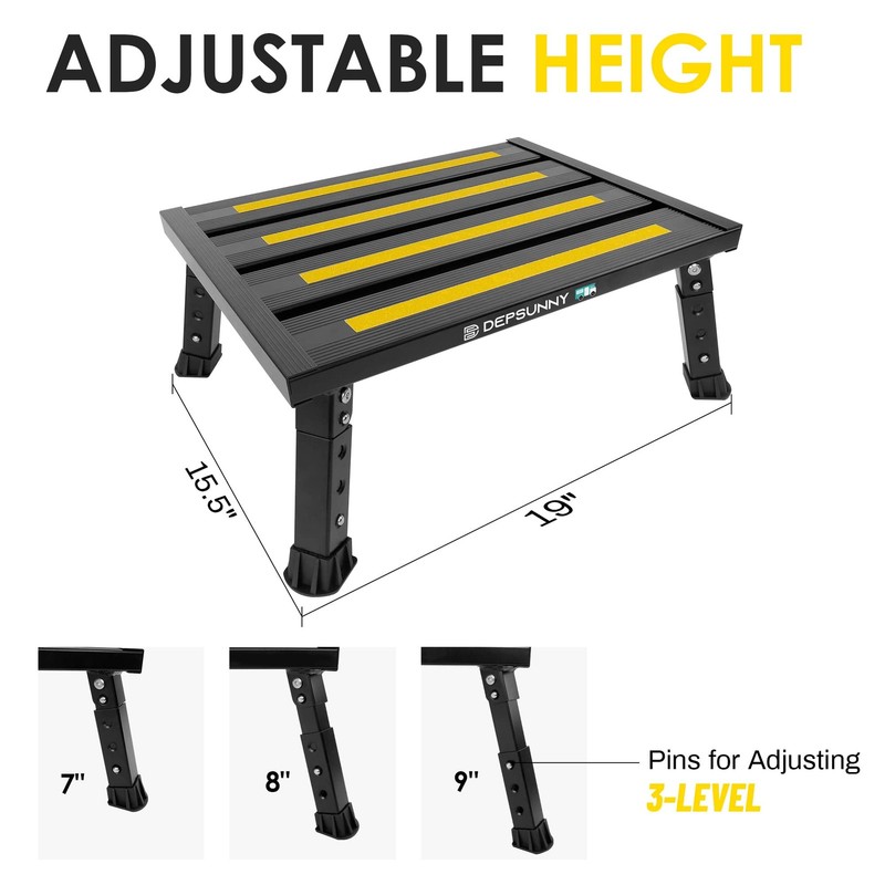 Adjustable Height Aluminum RV Step, Stable Foldable Platform Step Stool, Supp... gallery